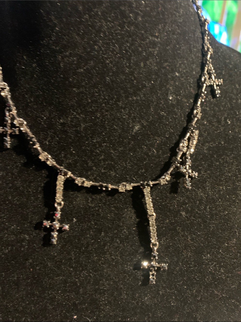 Dainty Silver-Tone Cross Charm Rhinestones Necklace